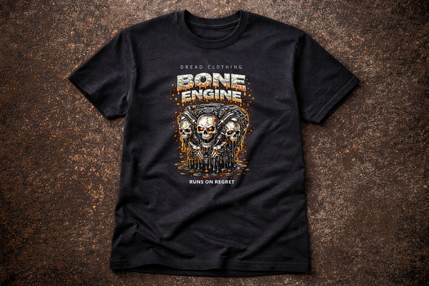 Bone Engine Skull Unisex Toxic Gothic Biker Graphic T-Shirt Dark Horror Tee