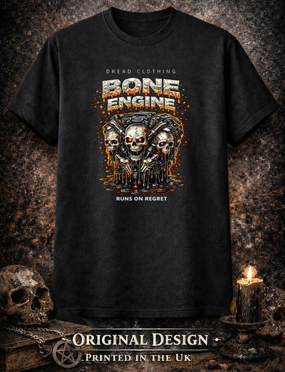 Bone Engine Skull Unisex Toxic Gothic Biker Graphic T-Shirt Dark Horror Tee