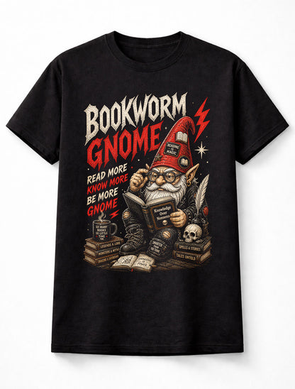 Bookworm Gnome Reading Magic Fantasy Books Graphic Nerd Unisex T-Shirt