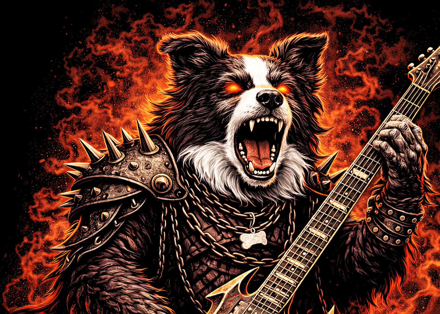 Border Collie Dog Heavy Metal Rocker Unisex Graphic T-Shirt Gothic Music Tee