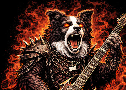 Border Collie Dog Heavy Metal Rocker Unisex Graphic T-Shirt Gothic Music Tee