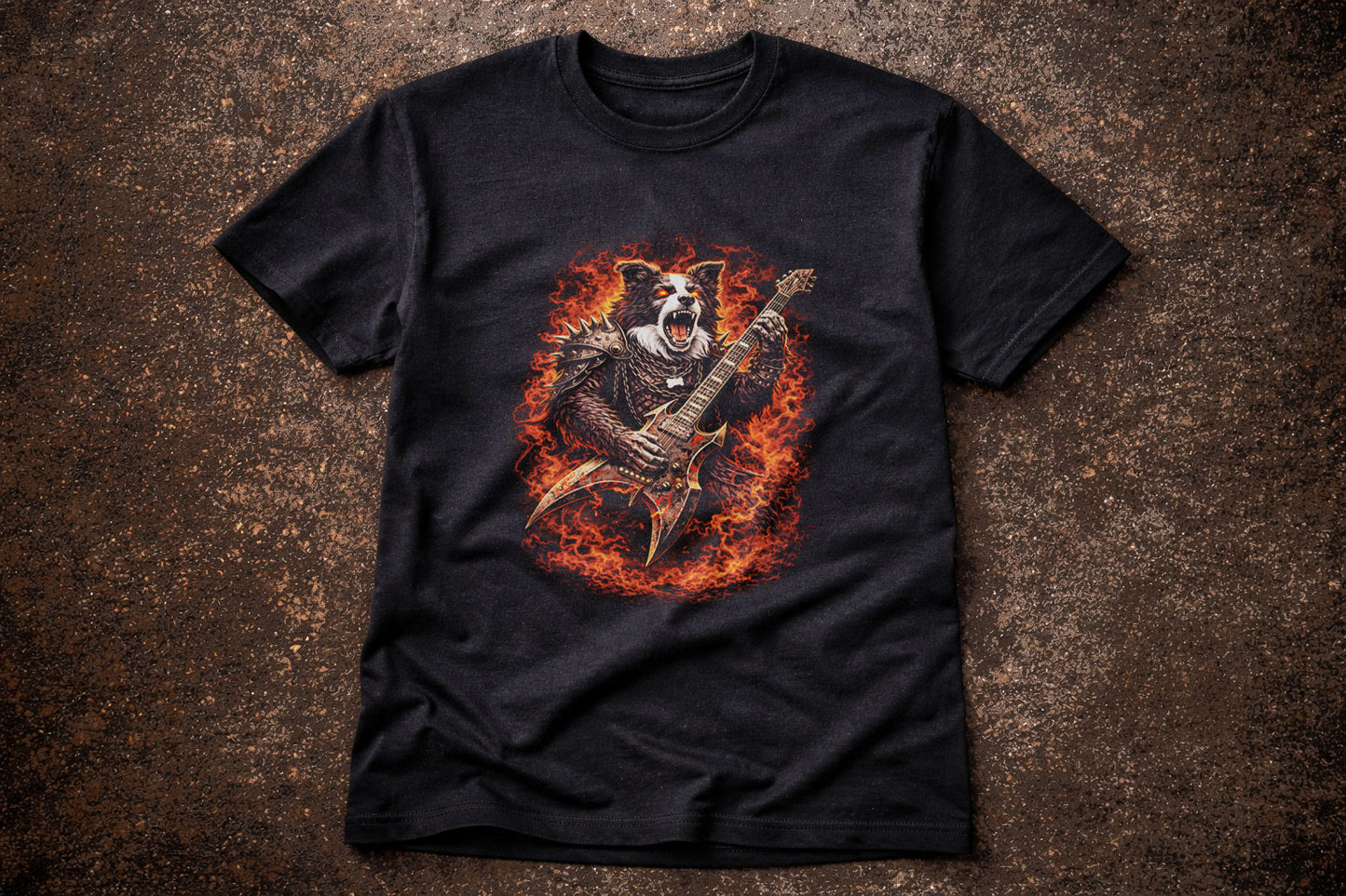 Border Collie Dog Heavy Metal Rocker Unisex Graphic T-Shirt Gothic Music Tee