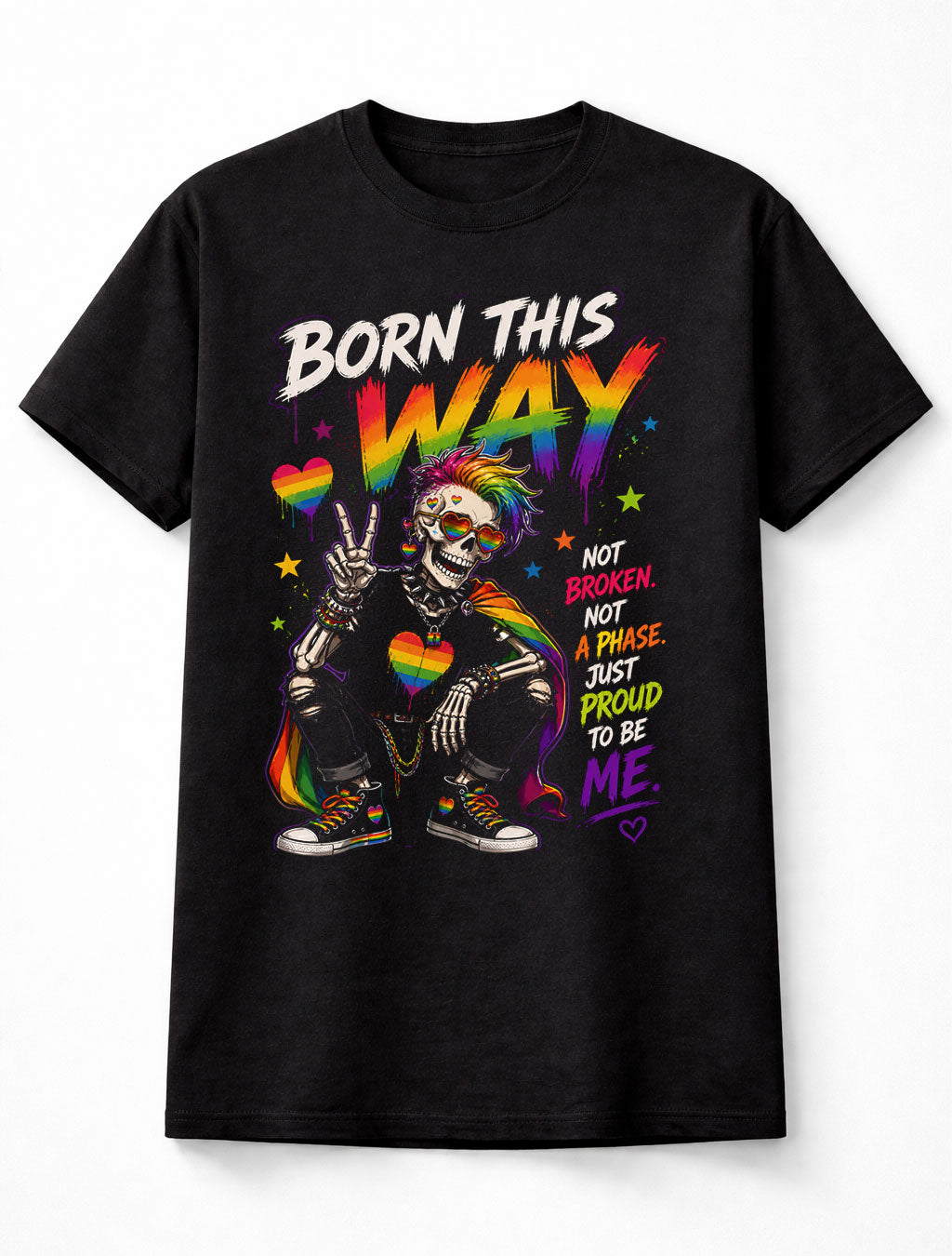 LGBTQ PRIDE Born This Way Skeleton Rainbow Graphic Pride Unisex T-Shirt