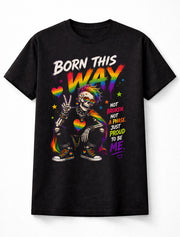 LGBTQ PRIDE Born This Way Skeleton Rainbow Graphic Pride Unisex T-Shirt