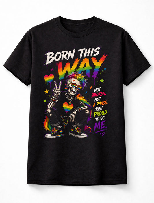 LGBTQ PRIDE Born This Way Skeleton Rainbow Graphic Pride Unisex T-Shirt