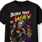 LGBTQ PRIDE Born This Way Skeleton Rainbow Graphic Pride Unisex T-Shirt