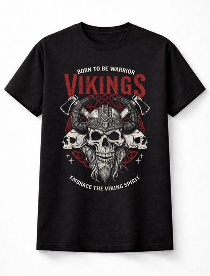 Vikings Skull Warrior T Shirt Norse Helmet Axe Graphic Tee Unisex T-Shirt
