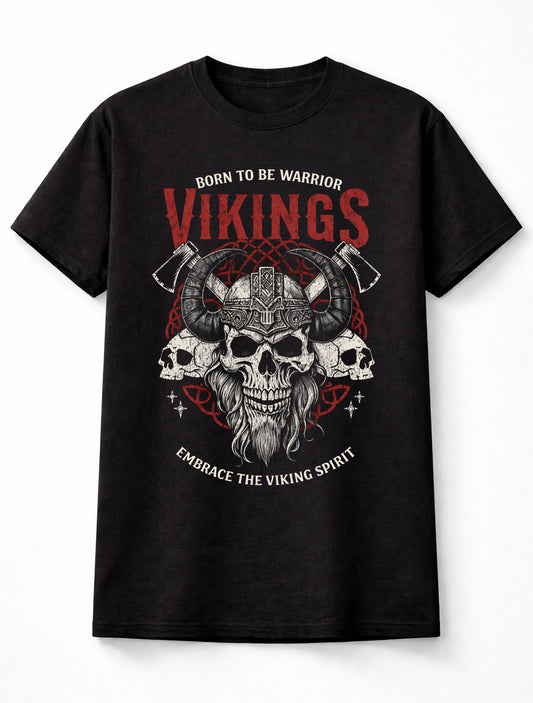 Vikings Skull Warrior T Shirt Norse Helmet Axe Graphic Tee Unisex T-Shirt
