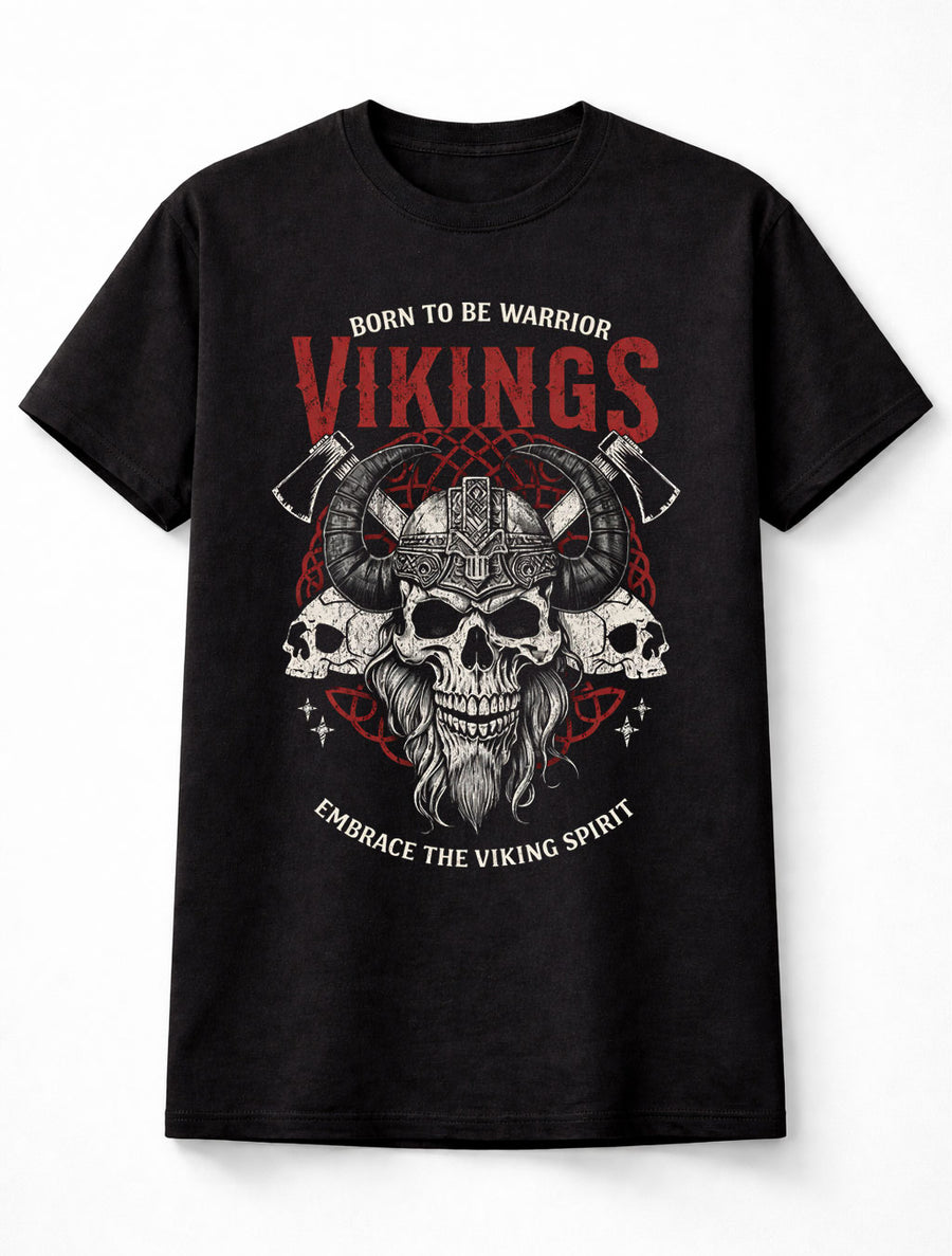 Vikings Skull Warrior T Shirt Norse Helmet Axe Graphic Tee Unisex T-Shirt