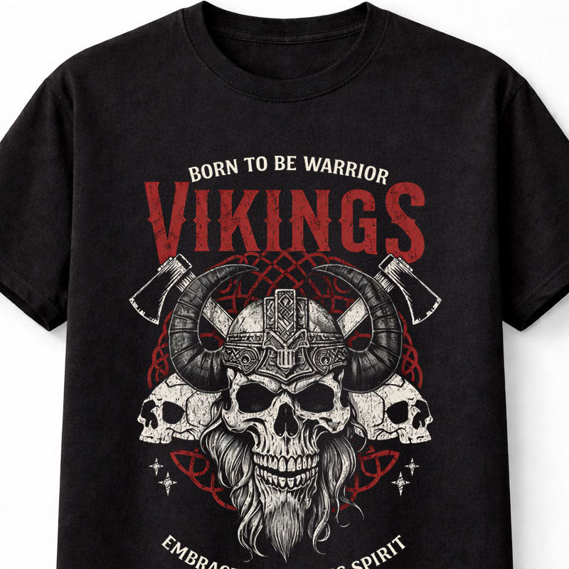 Vikings Skull Warrior T Shirt Norse Helmet Axe Graphic Tee Unisex T-Shirt