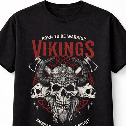 Vikings Skull Warrior T Shirt Norse Helmet Axe Graphic Tee Unisex T-Shirt