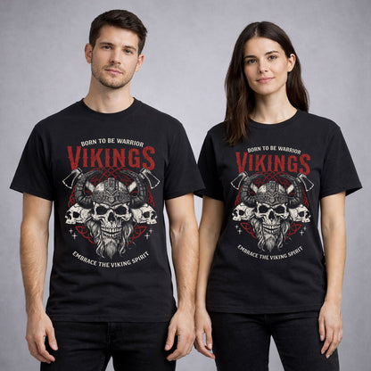 Vikings Skull Warrior T Shirt Norse Helmet Axe Graphic Tee Unisex T-Shirt