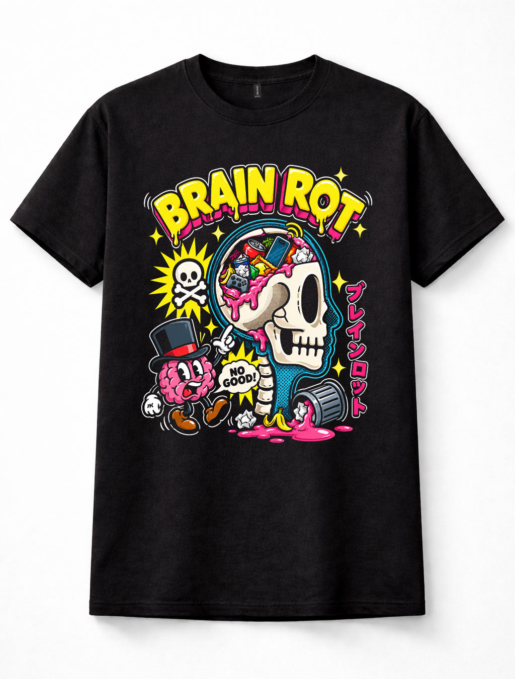 Brain Rot Skull Brain Cartoon Trash Pop Art Japanese Unisex T-Shirt