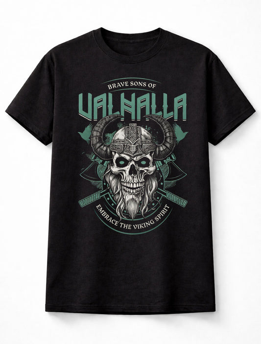 Valhalla Viking Skull Brave Sons Norse Warrior Tee Unisex T Shirt