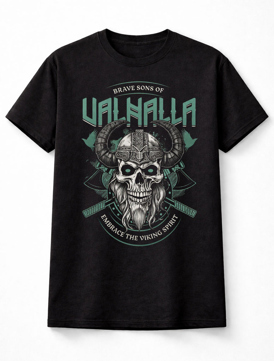 Valhalla Viking Skull Norse Warrior Brave Sons Nordic Black Unisex T-Shirt