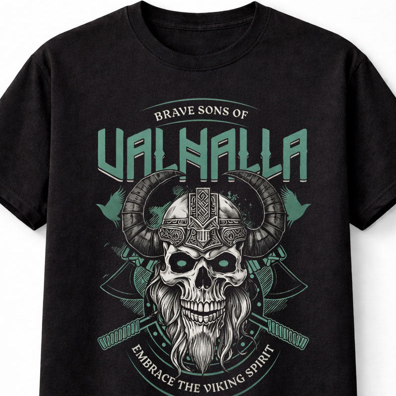 Valhalla Viking Skull Brave Sons Norse Warrior Tee Unisex T Shirt