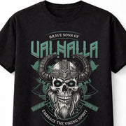 Valhalla Viking Skull Norse Warrior Brave Sons Nordic Black Unisex T-Shirt