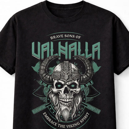 Valhalla Viking Skull Brave Sons Norse Warrior Tee Unisex T Shirt