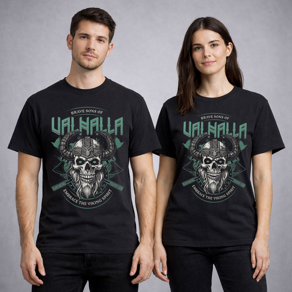 Valhalla Viking Skull Brave Sons Norse Warrior Tee Unisex T Shirt