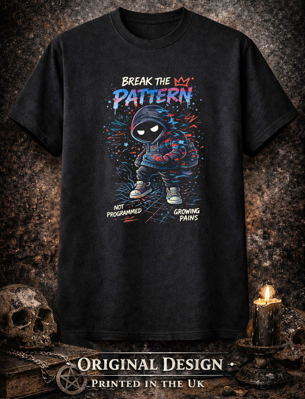 Break the Pattern T Shirt Gothic Cartoon Rebel Punk Chaos Unisex Graphic Tee