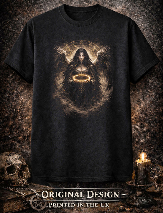 Angel T-Shirt Dark Fantasy Gothic Ritual Halo Unisex Black Graphic Tee