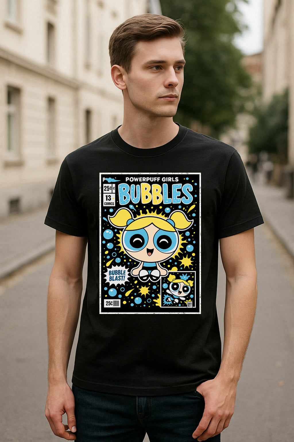 Powerpuff Girls Bubbles Bubble Blast Retro Comic Cover Unisex T-Shirt