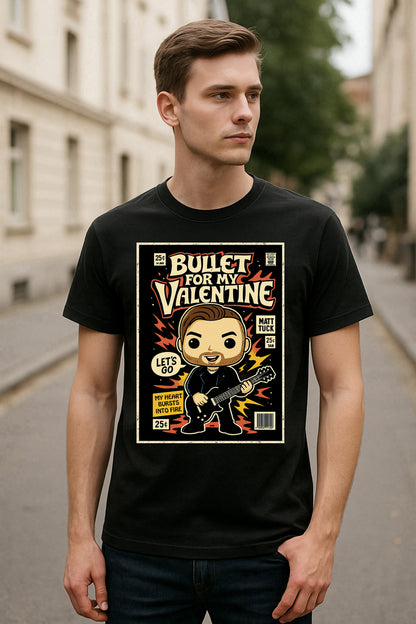 Bullet for My Valentine Hearts Burst into Fire Metalcore Funko Pop Style Unisex T-Shirt