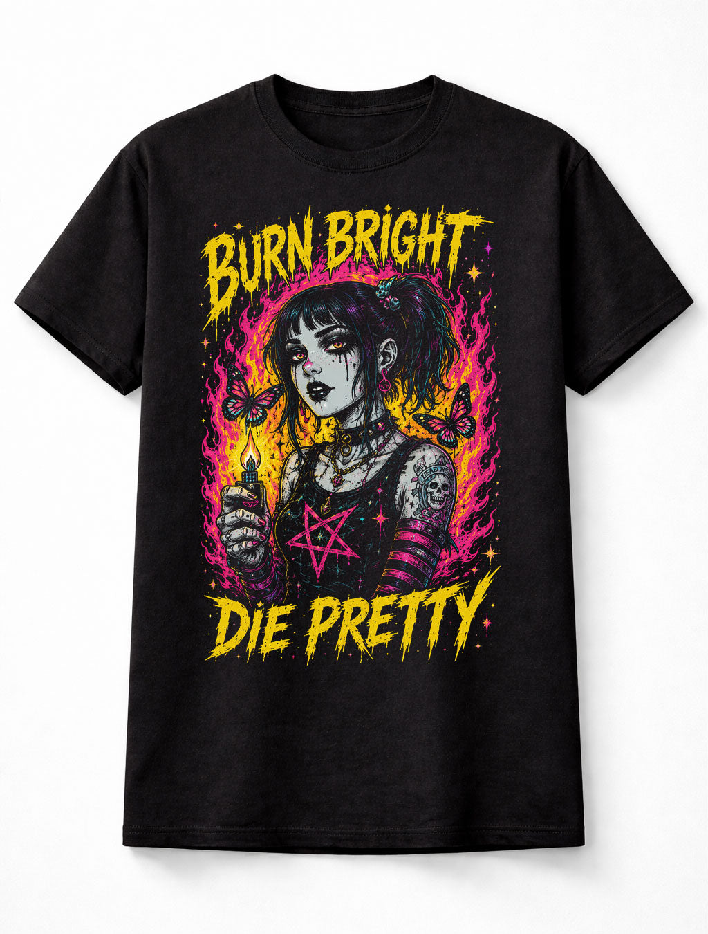 Burn Bright Die Pretty Goth Girl Horror Punk Unisex T-Shirt