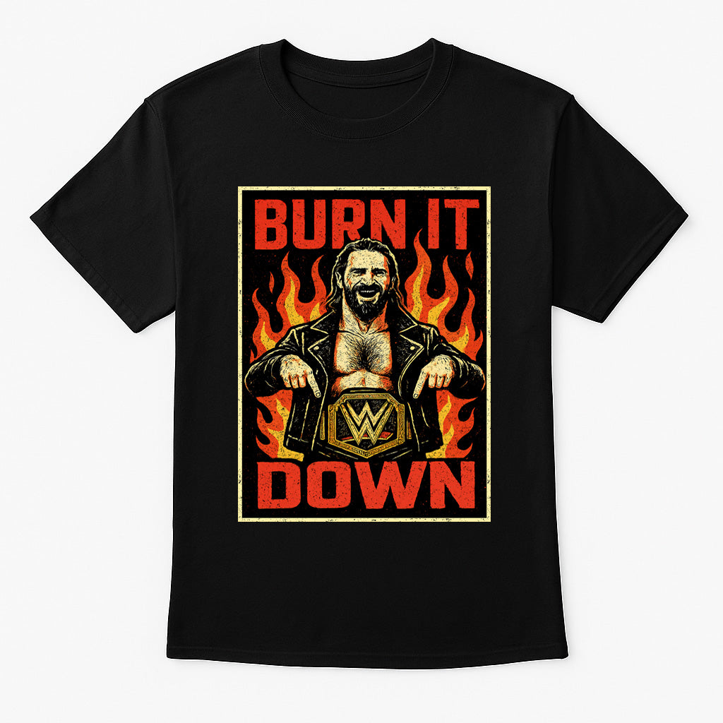 Seth Rollins Burn It Down Retro Wrestling Unisex Adults & Kids T-Shirt