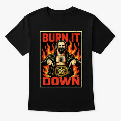 Seth Rollins Burn It Down Retro Wrestling Unisex Adults & Kids T-Shirt
