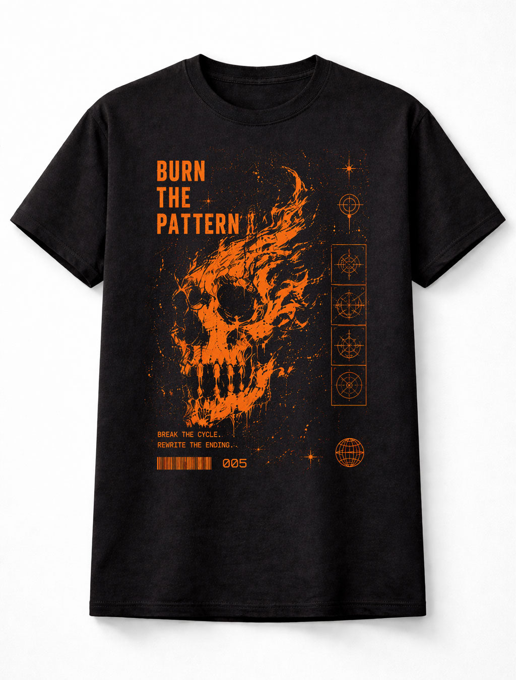 Burn The Pattern Flaming Skull Gothic Y2K Grunge Unisex T-Shirt