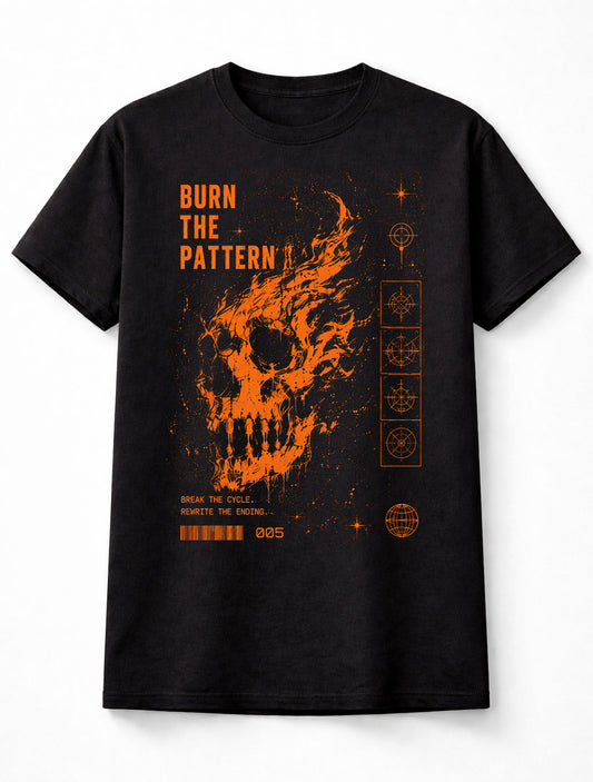 Burn The Pattern Flaming Skull Gothic Y2K Grunge Unisex T-Shirt
