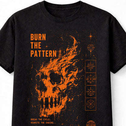 Burn The Pattern Flaming Skull Gothic Y2K Grunge Unisex T-Shirt