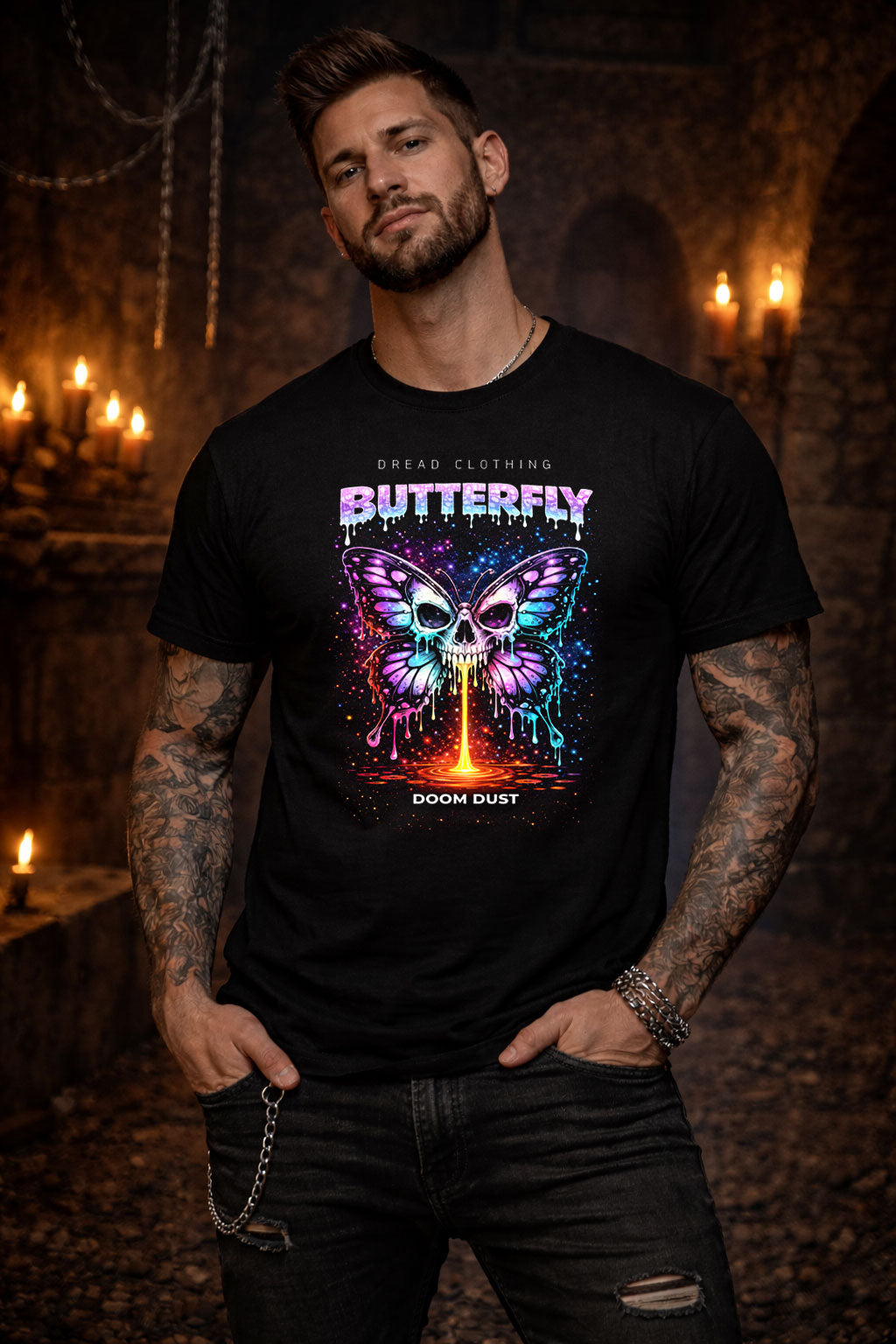 Butterfly Skull Unisex Toxic Gothic Graphic T-Shirt Dark Art Doom Dust Tee