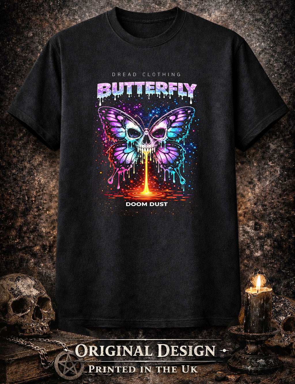 Butterfly Skull Unisex Toxic Gothic Graphic T-Shirt Dark Art Doom Dust Tee