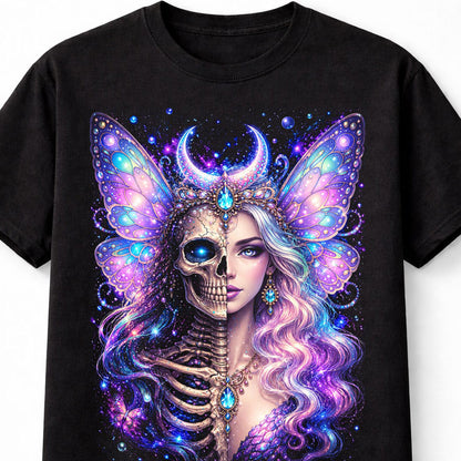 Fairy Skeleton Gothic Mushroom Butterfly Fantasy Skull Unisex T-Shirt