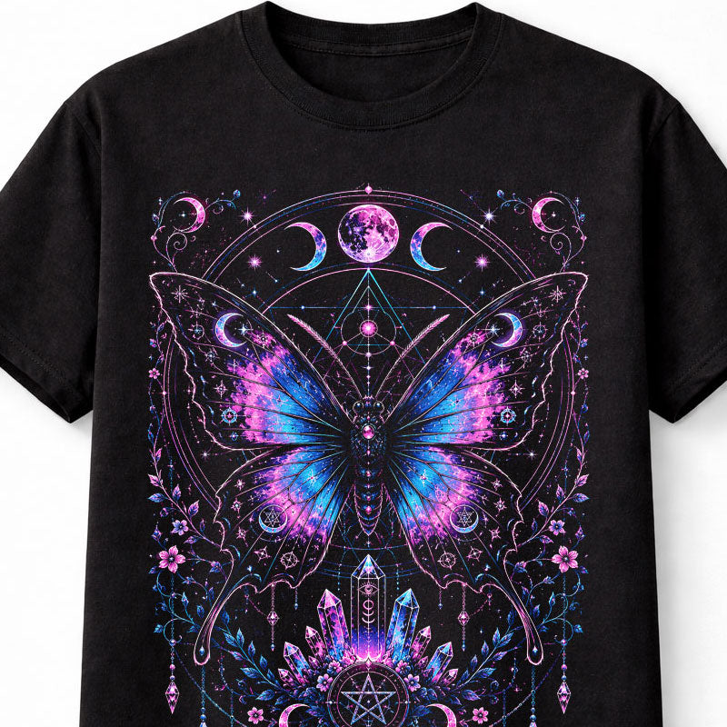 Mystic Butterfly Moon Crystal Witchcraft Gothic Black Unisex T-Shirt