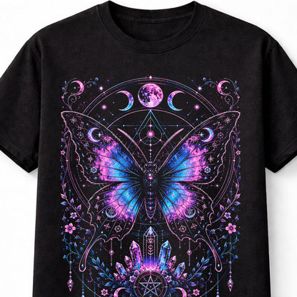 Mystic Butterfly Moon Crystal Witchcraft Gothic Black Unisex T-Shirt