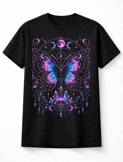 Mystic Butterfly Moon Crystal Witchcraft Gothic Black Unisex T-Shirt