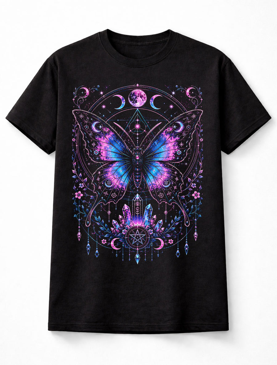 Mystic Butterfly Moon Crystal Witchcraft Gothic Black Unisex T-Shirt