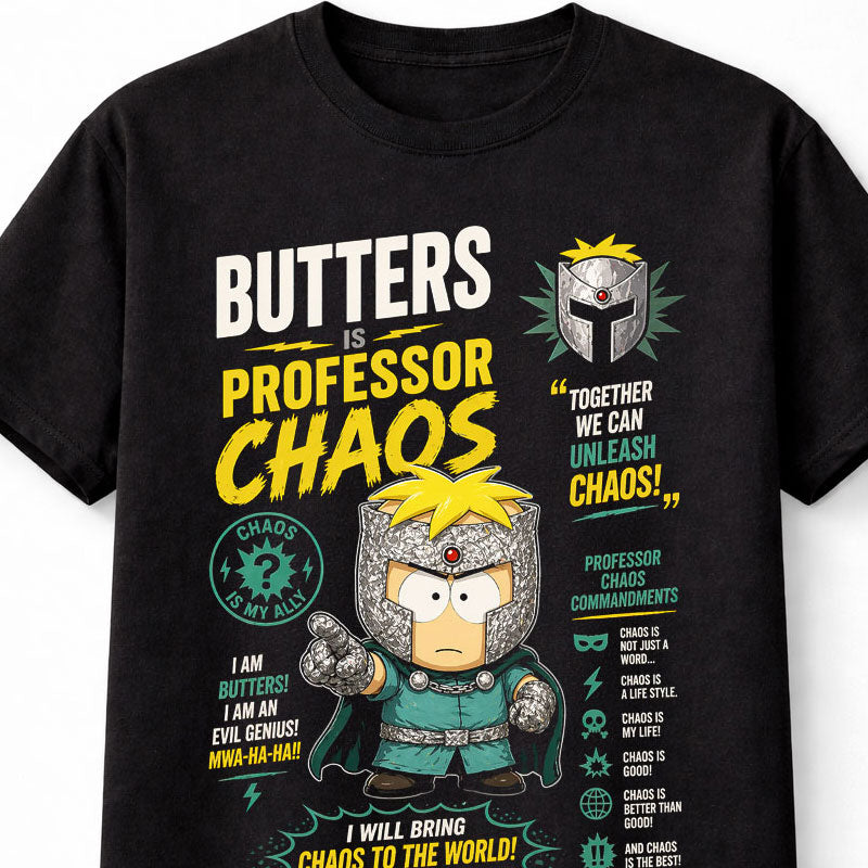 Butters Professor Chaos T-Shirt South Park Villain Graphic Tee Funny Cartoon Character Shirt Comedy TV Series Fan Apparel Evil Genius Adults & Kids Unisex T-Shirt