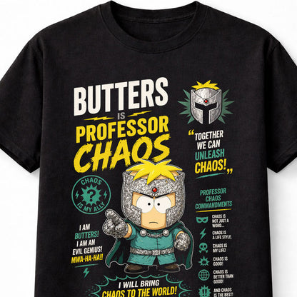 Butters Professor Chaos T-Shirt South Park Villain Graphic Tee Funny Cartoon Character Shirt Comedy TV Series Fan Apparel Evil Genius Adults & Kids Unisex T-Shirt