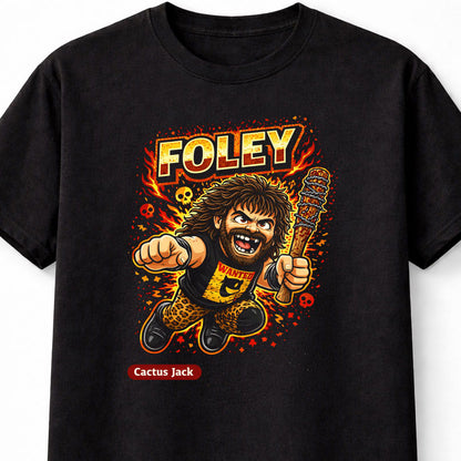 Mick Foley Cactus Jack WWE Cartoon Wrestler T-Shirt Hardcore Unisex Adults & Kids