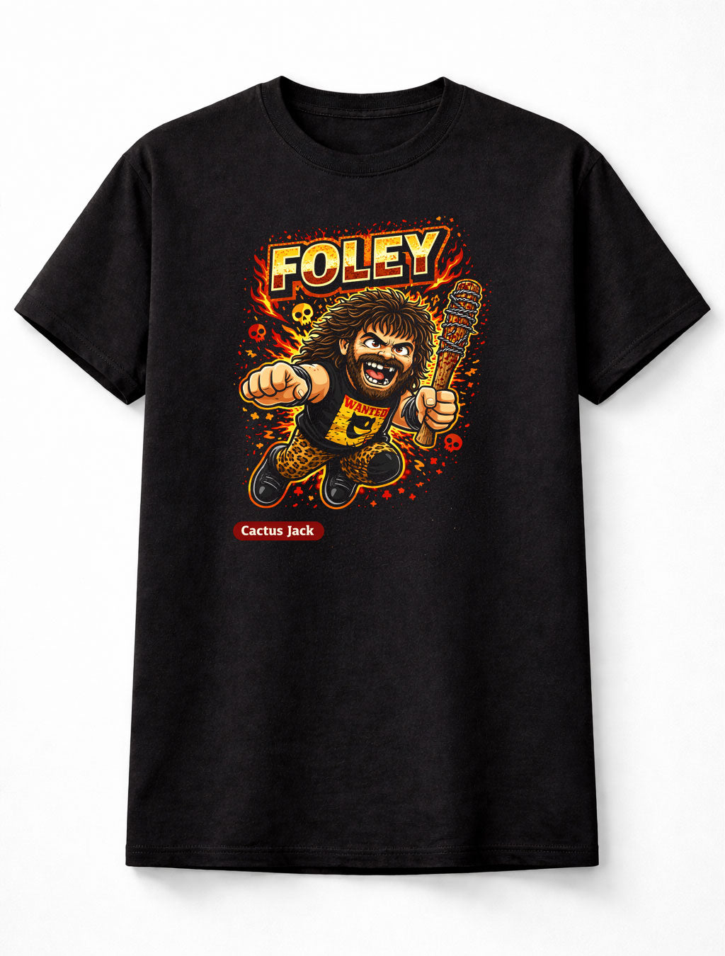 Mick Foley Cactus Jack WWE Cartoon Wrestler T-Shirt Hardcore Unisex Adults & Kids