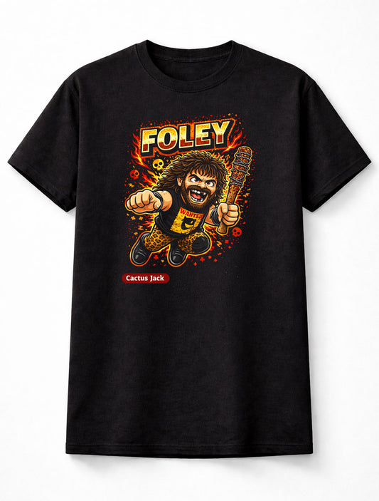 Mick Foley Cactus Jack WWE Cartoon Wrestler T-Shirt Hardcore Unisex Adults & Kids