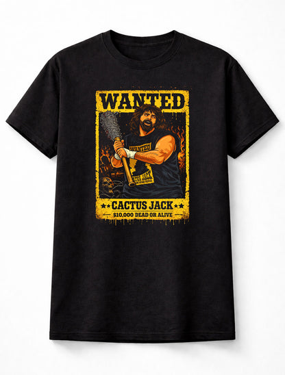 Cactus Jack Wanted T-Shirt Hardcore Wrestling Legend WWE Barbed Wire Bat Adults & Kids Unisex T-Shirt