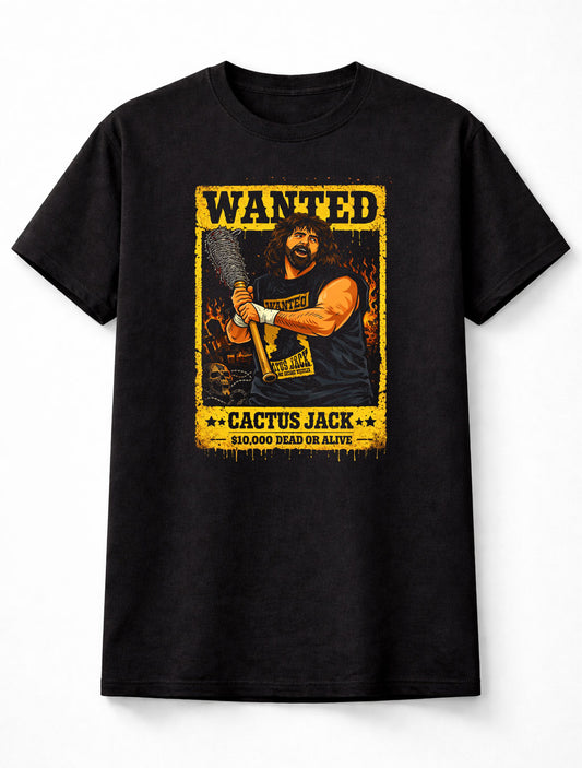 Cactus Jack Wanted T-Shirt Hardcore Wrestling Legend WWE Barbed Wire Bat Adults & Kids Unisex T-Shirt