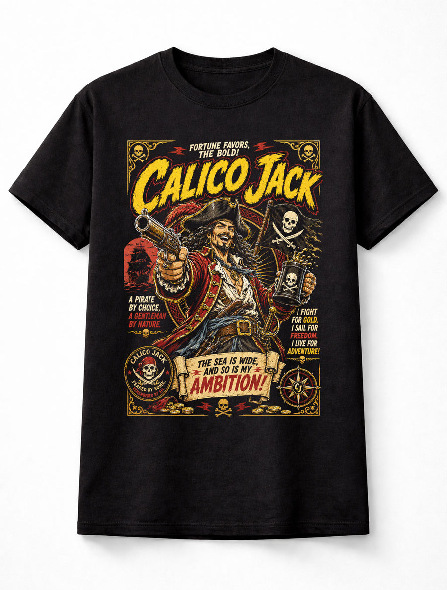 Calico Jack Pirate Captain Skull Flag Buccaneer Graphic Unisex T-Shirt