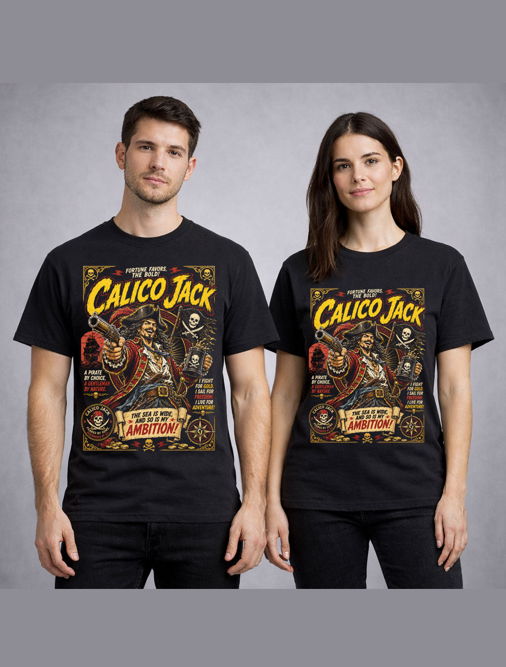 Calico Jack Pirate Captain Skull Flag Buccaneer Graphic Unisex T-Shirt