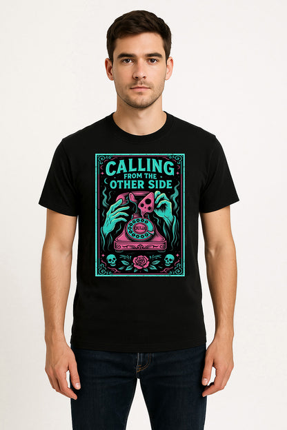 Calling From the Other Side Unisex T-Shirt – Retro Occult Spirit Board Spooky Ghost Graphic Tee